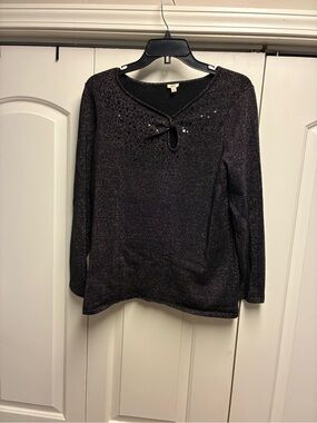 Reba Black Sparkle Keyhole Long-Sleeve Top